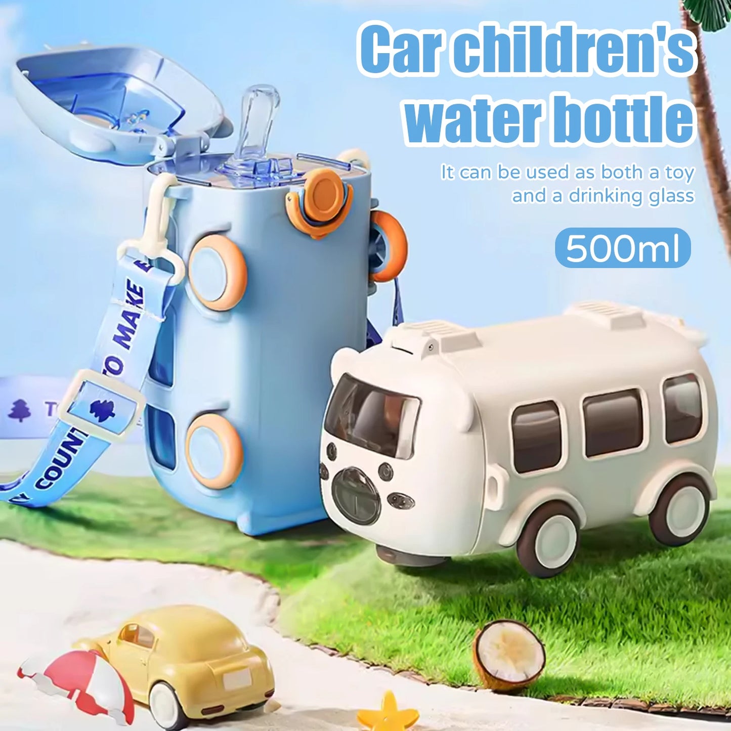 500ml Cute Bear Portable Water Bottle With Shoulder Strap Kids Drinking Water Bottle.