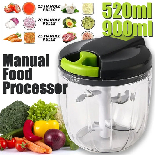 520ML/900ML Manual Food Processor Vegetable Chopper Portable Hand Pull String Garlic Mincer Onion Cutter