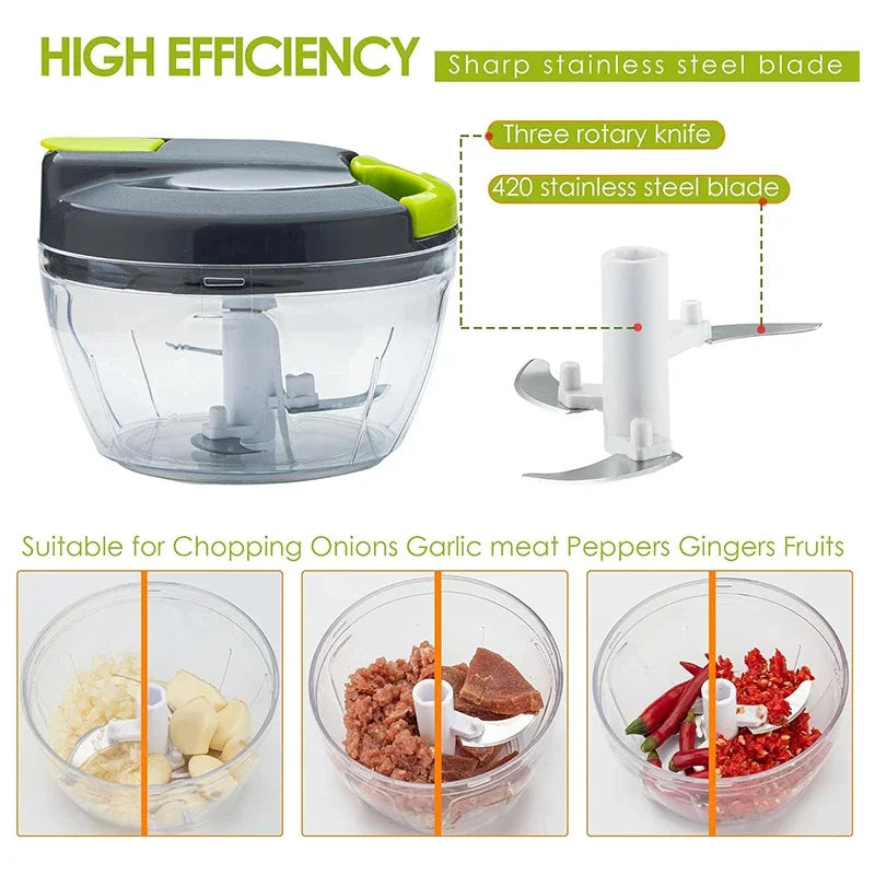 520ML/900ML Manual Food Processor Vegetable Chopper Portable Hand Pull String Garlic Mincer Onion Cutter