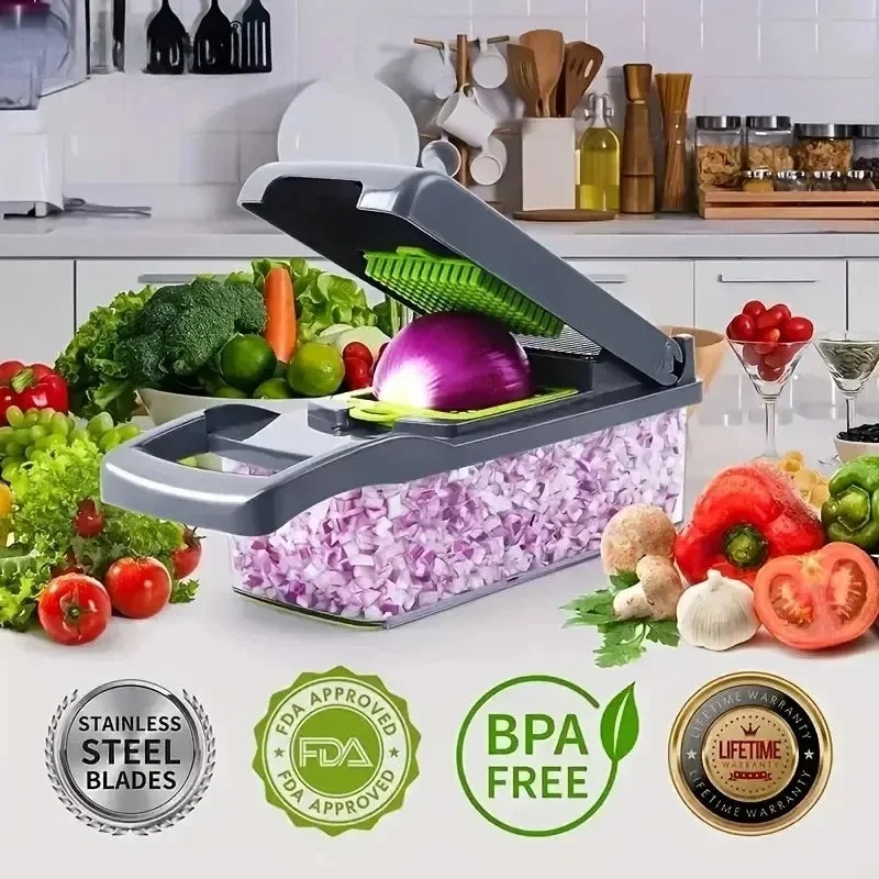 12 in 1 Multifunctional Vegetable Chopper Handle Food Grate Food Chopper Vegetable Slicer Dicer Cut Kitchen Items