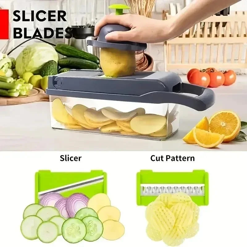 12 in 1 Multifunctional Vegetable Chopper Handle Food Grate Food Chopper Vegetable Slicer Dicer Cut Kitchen Items