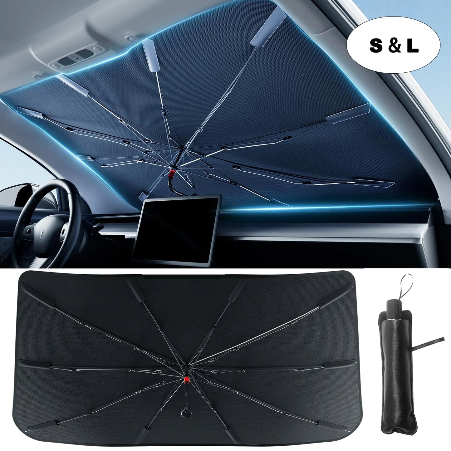 Car Windshield Sun Shade Umbrella Foldable Sunshade Front Window Cover for UV Ray Block Heat Protection Protector