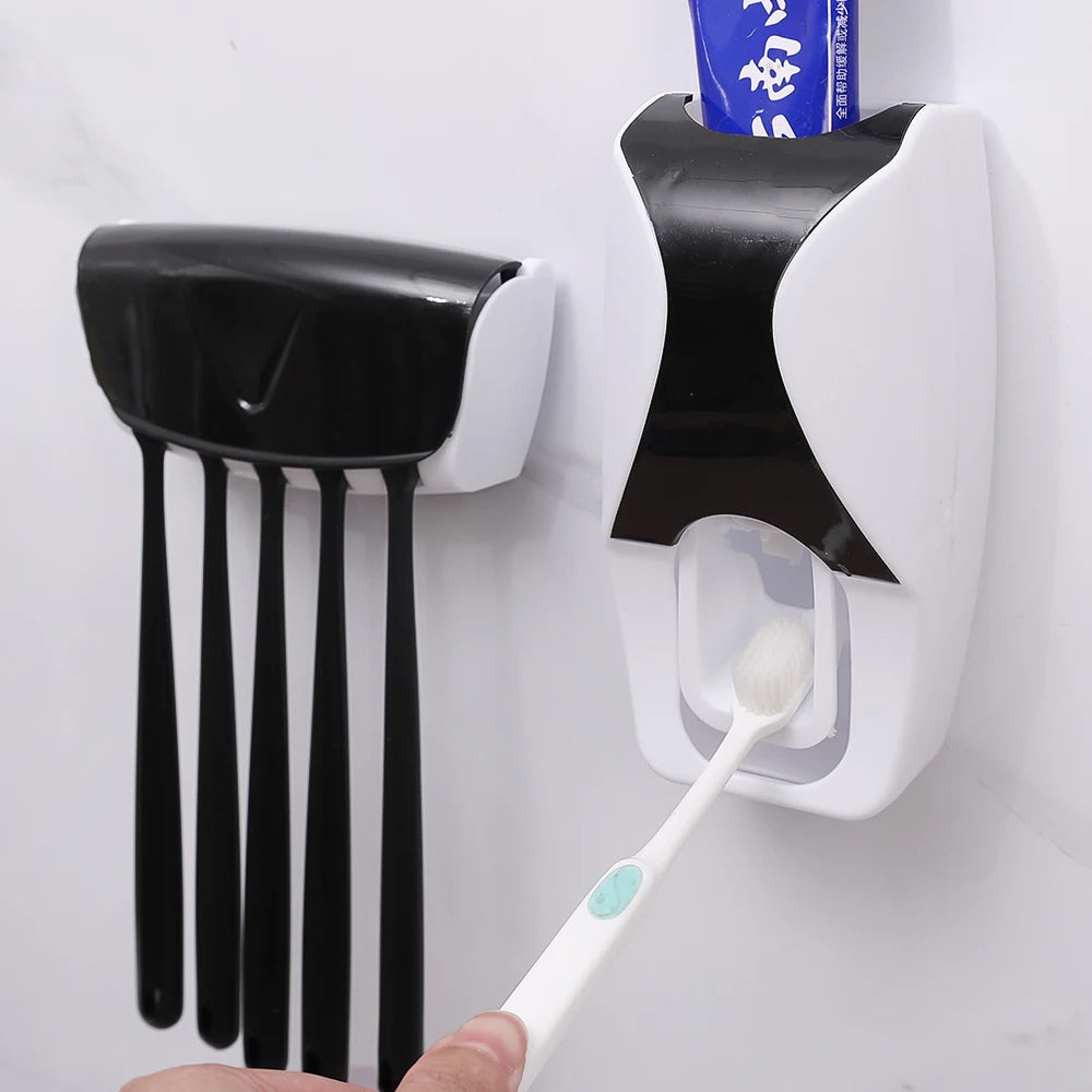 Toothbrush Holder with Automatic Toothpaste Dispenser Wall Mounted Toothbrush Razor Storage Rack Bathroom Toothpaste Squeezer